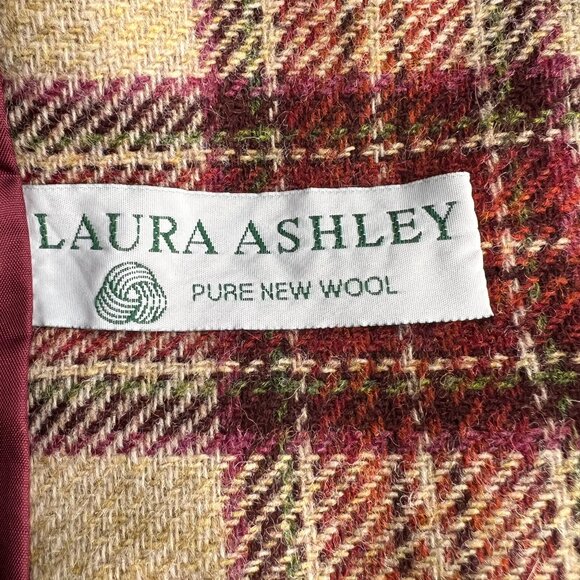 Laura Ashley 100% Wool Burgundy Tan Plaid Double Breasted Blazer Size 8 Preppy - Picture 7 of 9